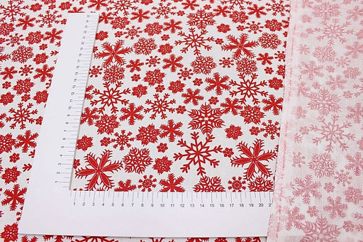 Бязь "Красные снежинки на белом", ш.1.5м, хлопок-100%, 120гр/м.кв