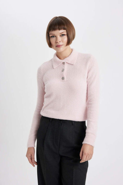 Свитер обычного кроя с воротником-поло - Defacto фото 3