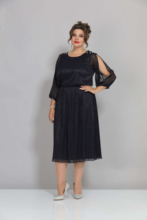 Платье Mira Fashion 5446W-Р синий с открытыми рукавами