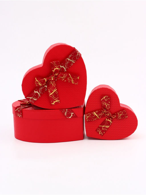 Набор подарочных коробок сердце 3 в 1, красный с бантом, 22?20?9; 18.5?17?7.5; 16?14?6 см