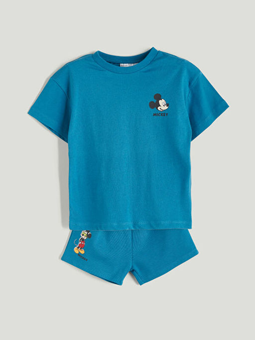 Mickey Mouse Bask?l? Erkek Bebek Ti??rt ve ?ort 2li