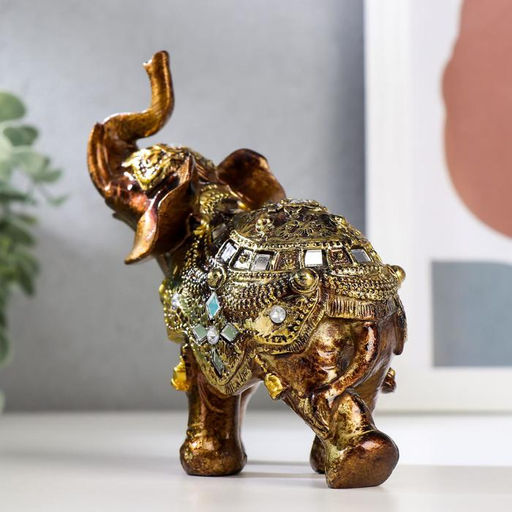 Фигурка полистоун «Слонёнок в золотой попоне с зеркальной мозаикой», 13.5×12×5.7 см