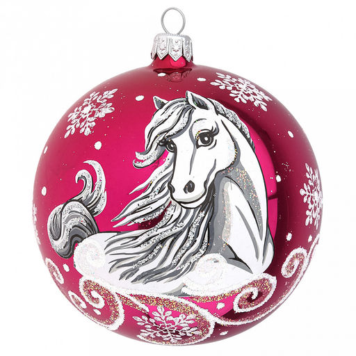 Елочная игрушка шар стеклянная Зодиак. Лошадка д9,5см, ручная художественная роспись, подарочная упаковка, цвета микс, Символ 2026 года (Россия) - Домашняя мода фото 5