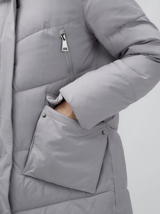 Пальто утепленное стеганное зимнее с капюшоном женское серого цвета 9639Sr - Mtforce фото 5
