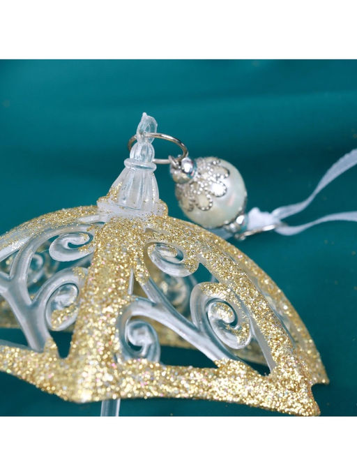 Цена за 2 шт. Ёлочная игрушка Зимнее волшебство. Зонтик - полосы, 1011.5 см, прозрачно-золотой фото 8