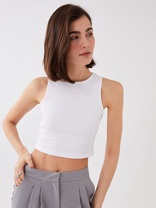 Kad?n Bisiklet Yaka D?z Crop
