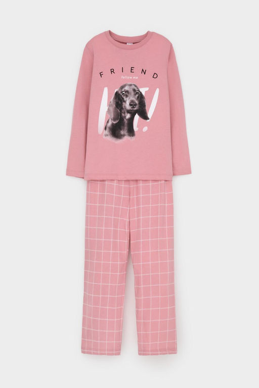 К 1623/розовый зефир,двойная клетка пижама дет