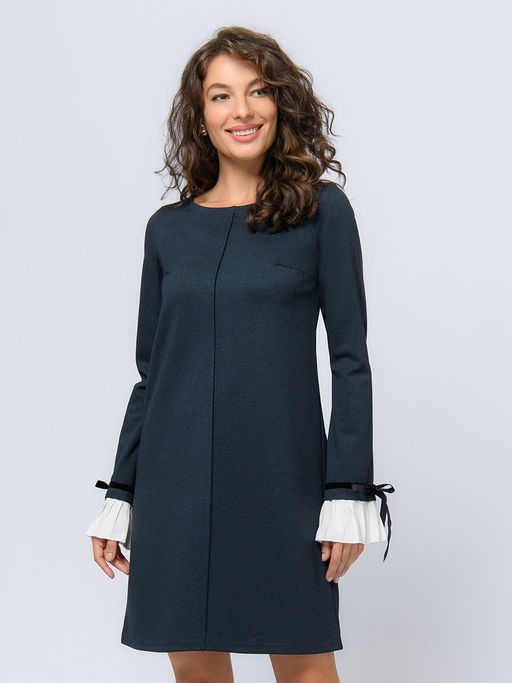 Платье темно-синего цвета длины мини с длинными рукавами - 1001dress фото 2