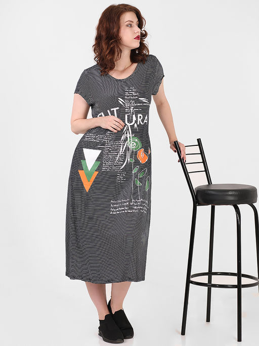 Платье летнее в полоску с рисунком повседневное - Almond фото 5