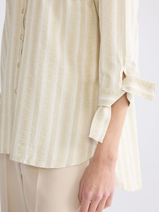 Ka??k Yaka ?izgili Keten Kar???ml? Kad?n G?mlek