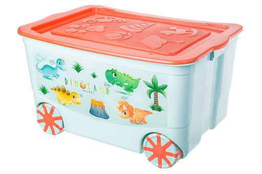 Ящик для игрушек 55 л 61*41*33 см KidsBox  Динозаврики светло-бирюзов с корал.крышк на кол.(449) - Elan gallery фото 4