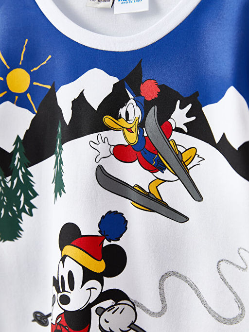 Bisiklet Yaka Mickey Mouse ve Donald Duck Bask?l? Uzun Kollu Erkek ?ocuk Ti??rt - Waikiki фото 3