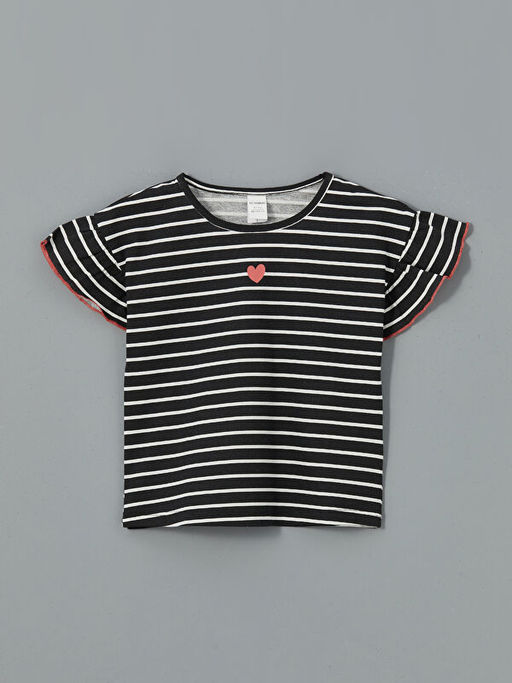 Bisiklet Yaka ?izgili Penye K?z ?ocuk Ti??rt