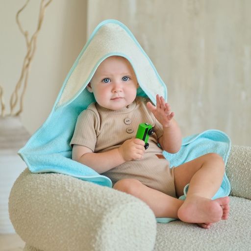 Полотенце уголок махровое Крошка Я, 75х75 см, цвет молочный/мятный, 100% хлопок, 360 г/м2  фото 9