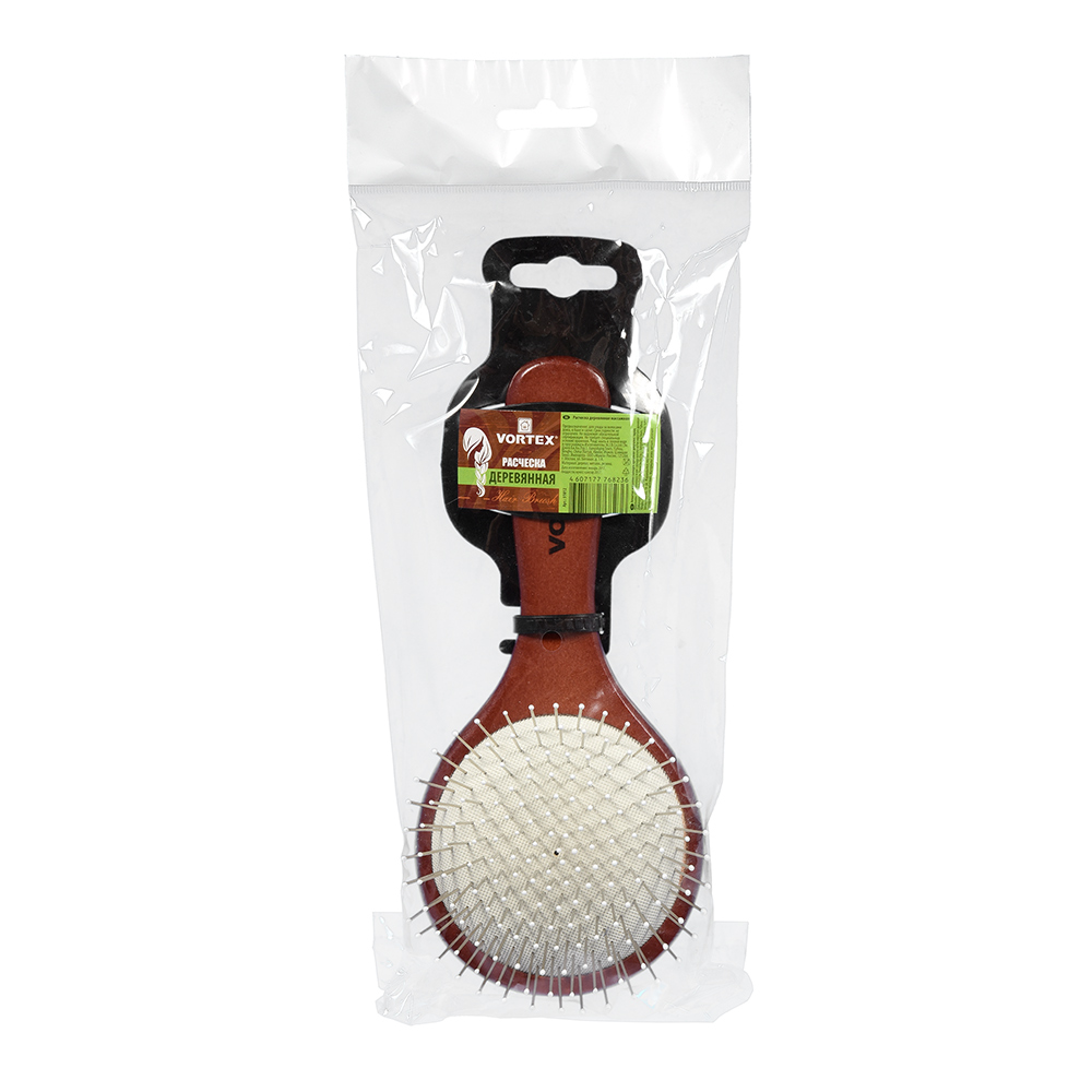 Расческа деревянная, массажная, 19,5х9,5х3,5 см, круг, с металлическими зубчиками - Банные штучки фото 4