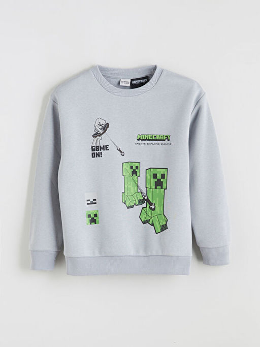 Bisiklet Yaka Minecraft Bask?l? Erkek ?ocuk Sweatshirt