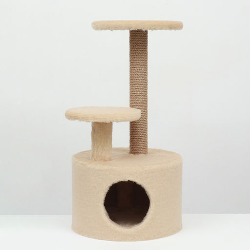 Комплекс для кошек с когтеточкой, с круглым домом, 2 полками, 42 х 42 х 90 см, бежевый - Simaland фото 2