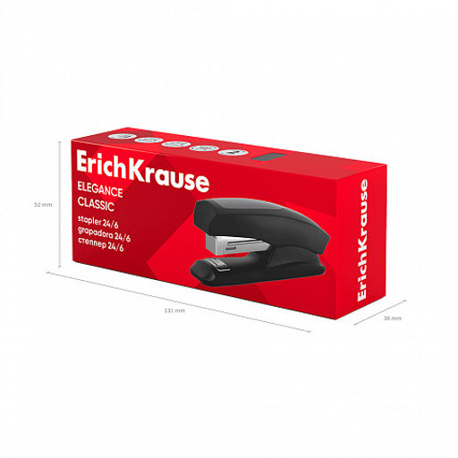 Цена за 12 шт. Степлер №24/6 Half-strip ErichKrause Elegance Classic до 30 листов, черный (в коробке по 1 шт.)