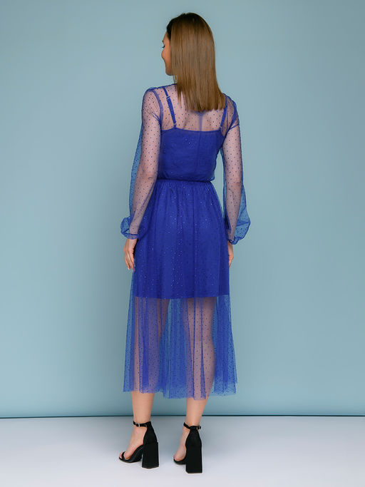 Платье синего цвета длины миди со стразами - 1001dress фото 4