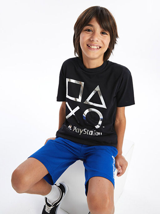 Bisiklet Yaka PlayStation Bask?l? Erkek ?ocuk Ti??rt - Waikiki фото 2