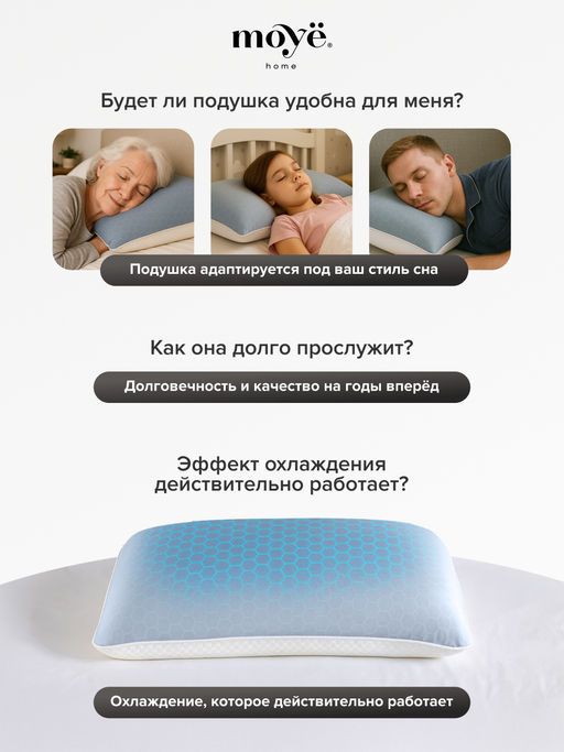 Анатомическая подушка Cool 60*40*13 Moye Smart  РФ