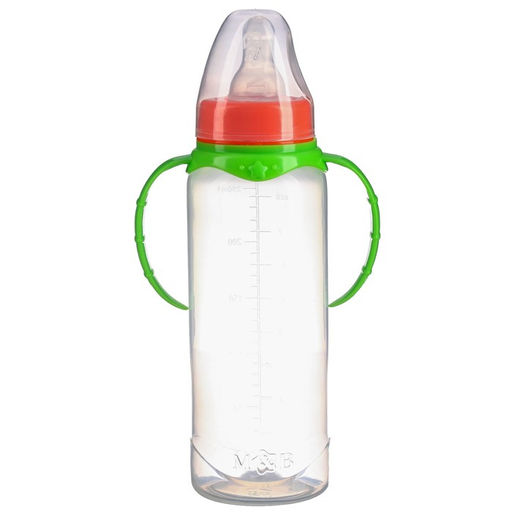Бутылочка для кормления M&B, классическое горло, с ручками, от 3 мес., 250 мл., цилиндр, МИКС