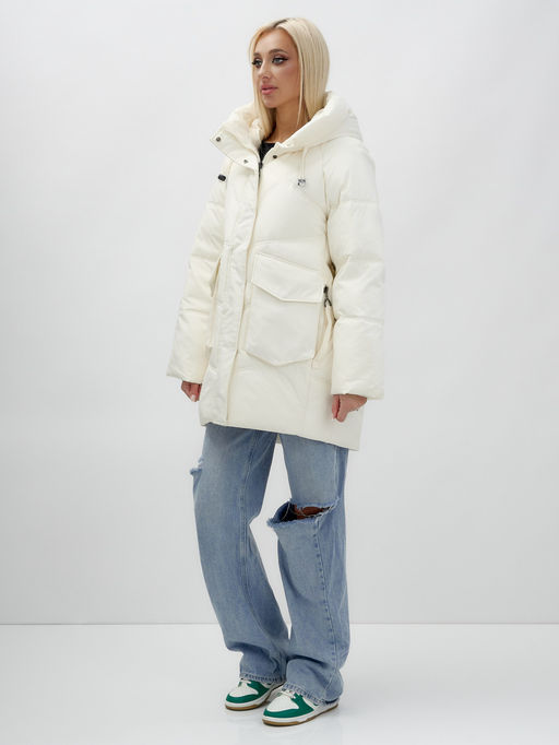 Куртка летучая мышь женская с капюшоном зимняя бежевого цвета 9617B - Mtforce фото 3