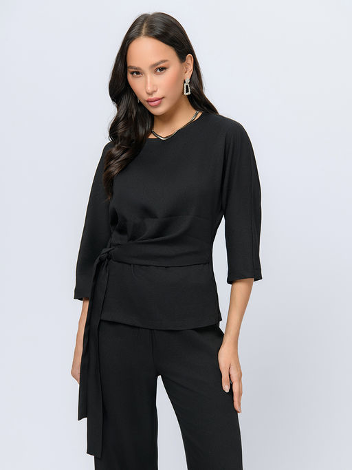 Блуза черного цвета с декоративным поясом - 1001dress фото 2