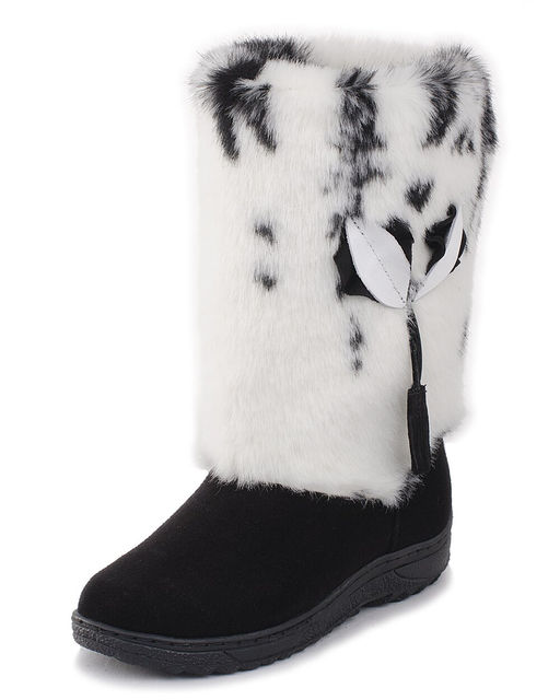 Унты женские на литой подошве., Черные. Замша. Мех бело-черный