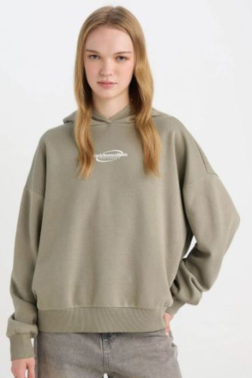 Coool Loose Fit Bask?l? Kapusonlu Sweatshirt