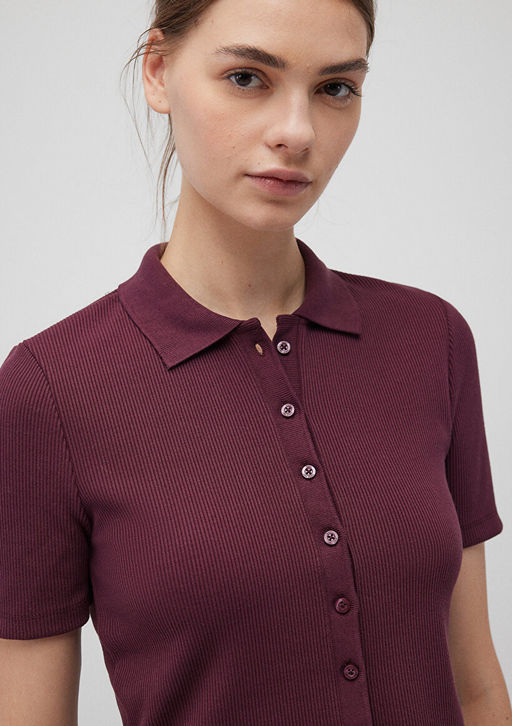 Bordo Crop Polo Tisort - Mavi фото 5