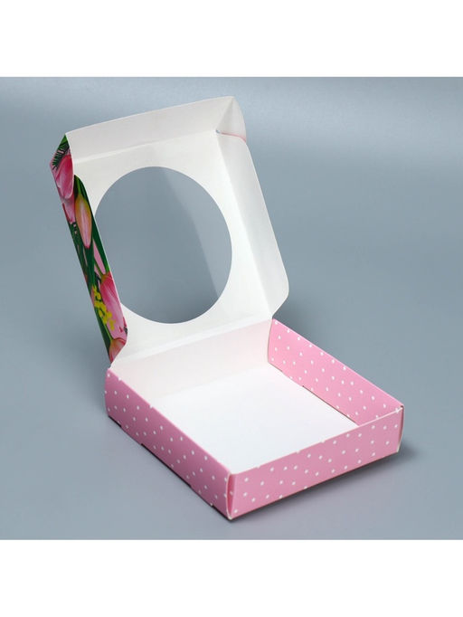 Цена за 5 шт. Коробка для макарун с низкими бортами, кондитерская упаковка «8 марта», 11×11×3 см