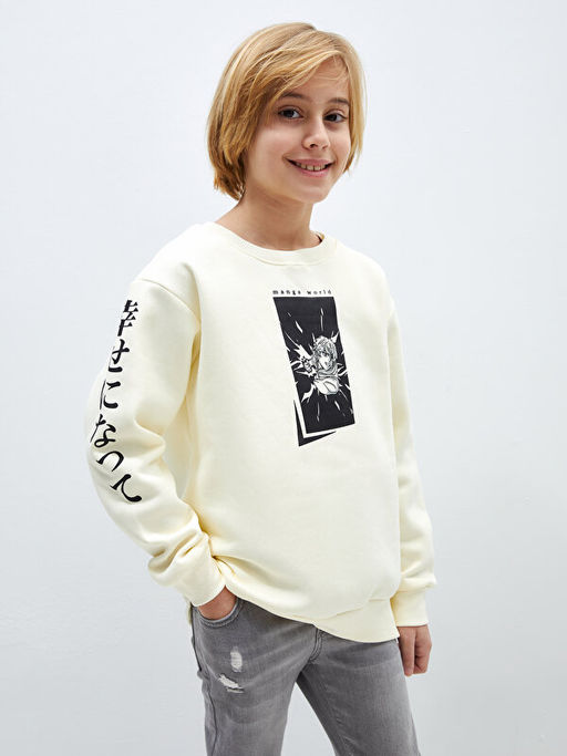 Rahat Kal?p Bisiklet Yaka Bask?l? Erkek ?ocuk Sweatshirt - Waikiki фото 2