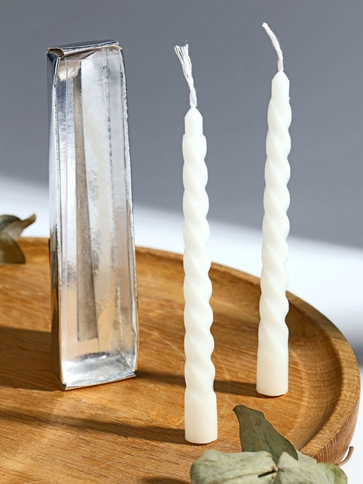 Цена за 4 шт. Набор свечей витых, 1.5×15 см, 2 шт., белый