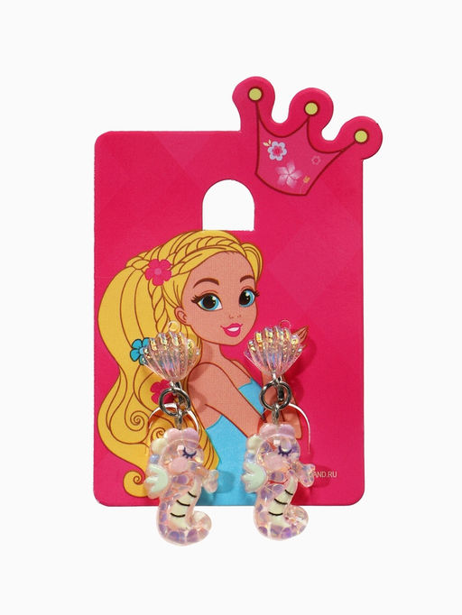 Цена за 2 шт. Серьги-клипсы детские «Выбражулька» морской конек с ракушкой перламутр, розово-белые