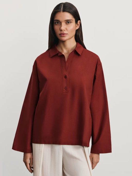 Рубашка свободного кроя из хлопка и льна / Zarina  фото 3