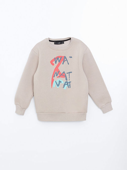 Bisiklet Yaka Bask?l? Erkek ?ocuk Sweatshirt