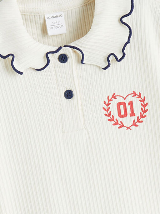 Polo Yaka Bask?l? K?z ?ocuk Ti??rt