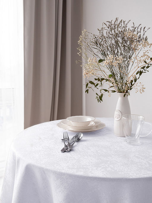Скатерть жаккардовая D180 белый полиэстер - Denastia фото 3