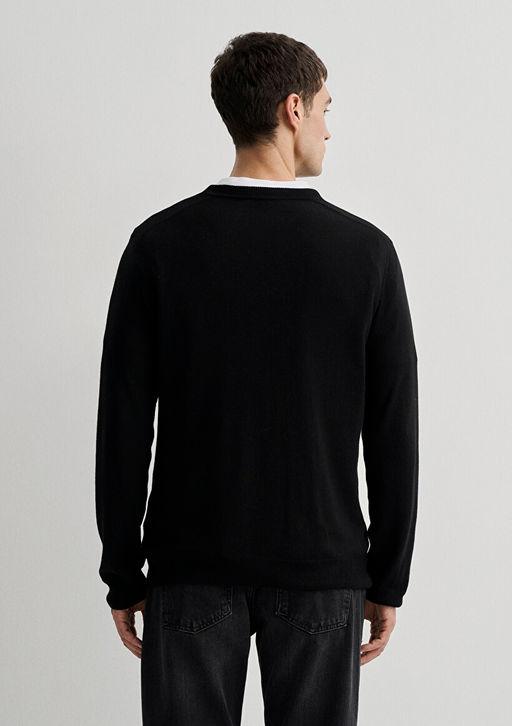 V Yaka Siyah Kazak - Mavi фото 5