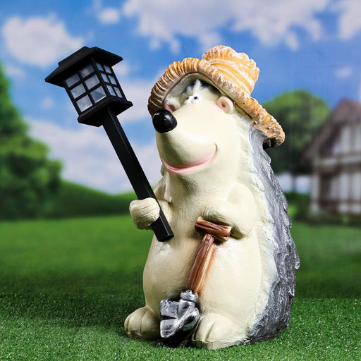 Садовая фигура - фонарь из полистоуна Ёжик с лопатой, 43 см - Хорошие сувениры фото 6