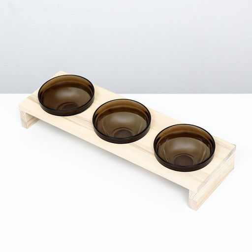 Подставка тройная с мисками из тёмного стекла 45 х 14,5 см х 6,5 см 3х250 мл - Пижон фото 3