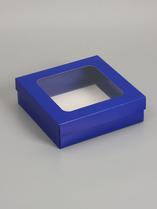 Цена за 5 шт. Коробка складная, крышка-дно, синяя, с окном 20 х 20 х 6 см