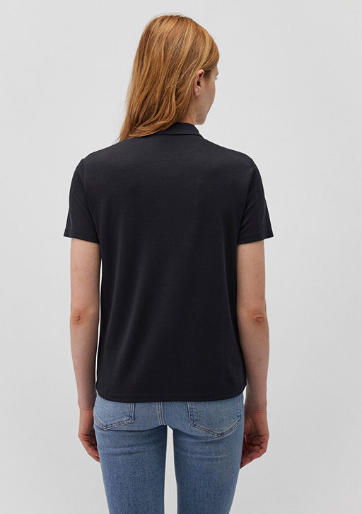 Siyah Tencel TM Modal Polo Tisort - Mavi фото 4