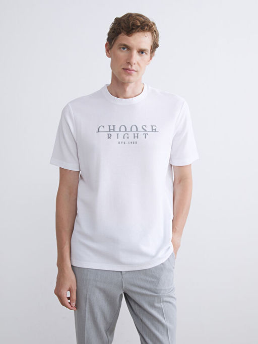 Bisiklet Yaka Bask?l? Erkek Ti??rt