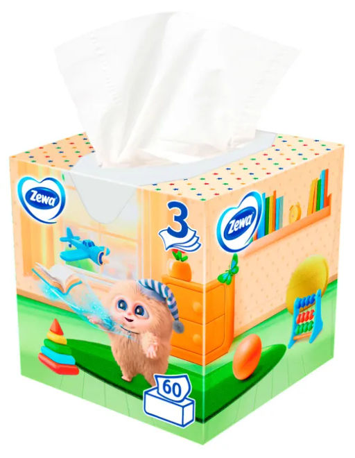 ЗЕВА космет.бум.салфетки в коробке (60шт) 3-сл. КИДЗ детские