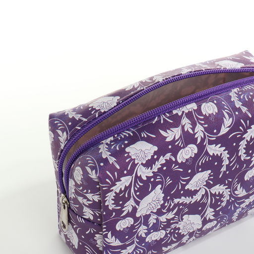 Косметичка на молнии женская, с рисунком Цветочный узор, фиолетовая - Simaland фото 3