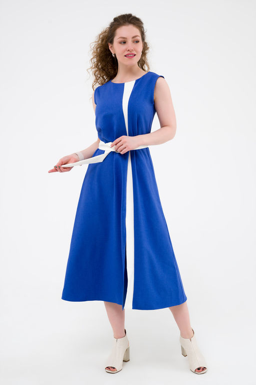 Платье с поясом василек