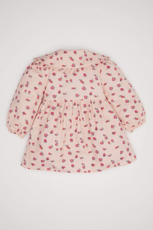 Саржевое платье с длинными рукавами и цветочным принтом для маленьких девочек - Defacto фото 5