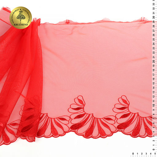 Кружево вышивка на сетке KRUZHEVO арт.TBY.OG76 шир.265мм цв.красный,левая уп.2,5м(5см)
